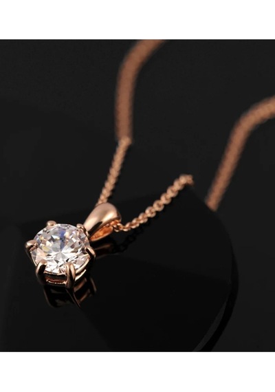 Brezza Lusso Jewelry 925 Ayar Gümüş Zirkon Taşlı Rose Renk Kadın Tektaş Gümüş Kolye 45 CM