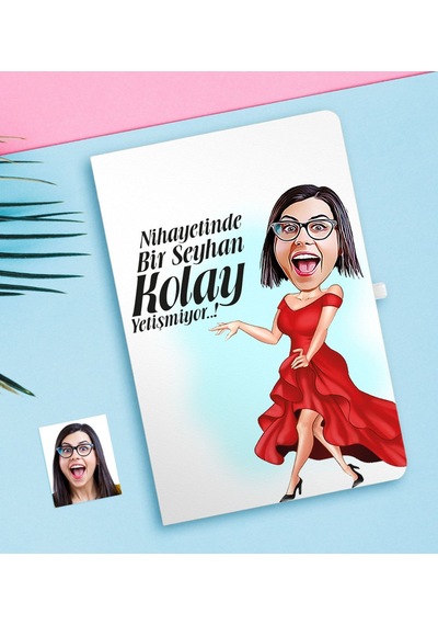 Kişiye Özel Bayan Kolay Yetişmiyor Karikatürlü Beyaz Defter-1