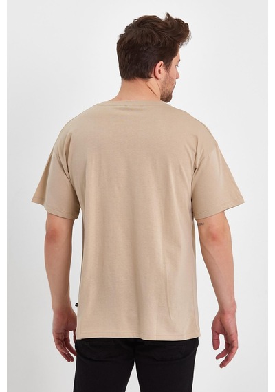 Erkek Compact Penye Oversıze T-shırt Oxford Tan