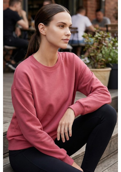 Yaban Gülü Basic O Yaka Oversize Kadın Sweatshirt - 97053 Pembe