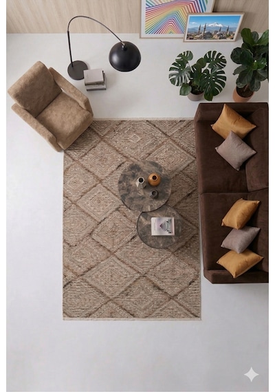 Kaymaz Tabanlı Halı Kesme Yolluk Salon Koridor Mutfak Yatak Odası Halısı Daire 3004 Kahve