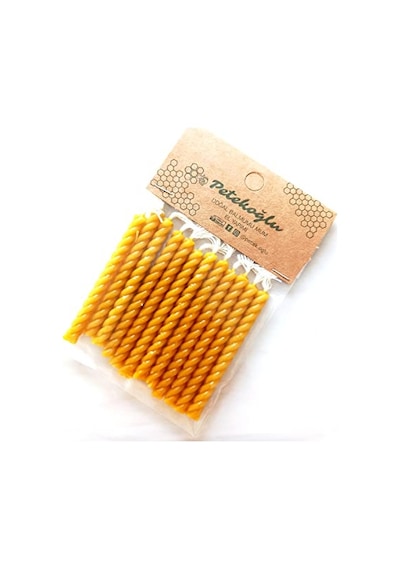 Petekoğlu%100 Doğal Sarı Balmumu Küçük Doğum Günü Ve Pasta Mumu 12'li 6.5 Cm El Yapımı Enerji Sınıfı A 10c