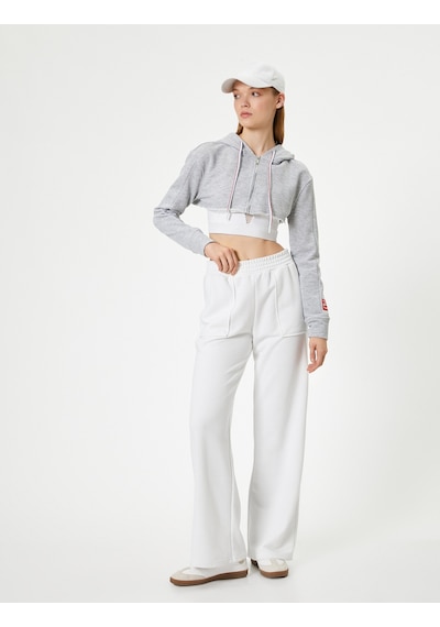 Koton Crop Spor Sweatshirt Kapüşonlu Fermuarlı Rahat Kesim Gri Melanj 4sak20019nk Gri Melanj