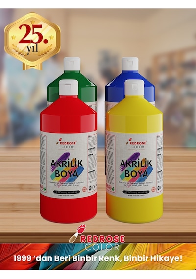 Red Rose Ana Renkler Akrilik Boya 4'lü Set 4 x 1 KG