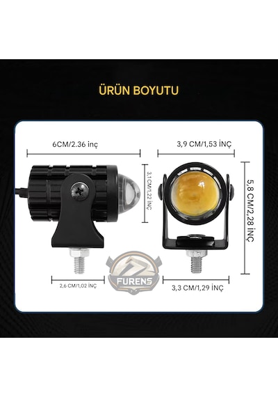 1 Adet Motosiklet Scooter Atv Uyumlu Mercekli Sis Farı Sarı-beyaz Çift Renk 12v 50w
