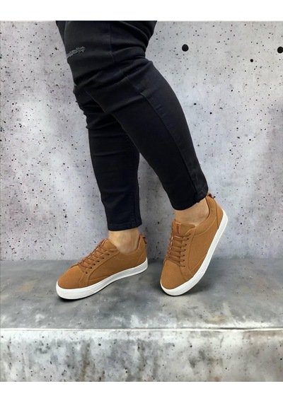 Sneakers Bağcıklı Casual Erkek Ayakkabı Legan-460 Süet-taba-beyaz