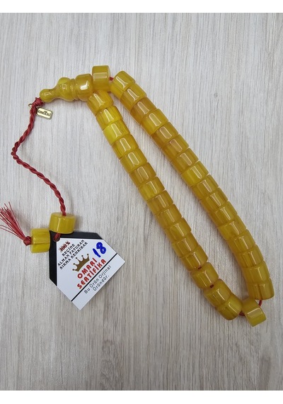 Omari İmzalı Sertifikalı Alman Faturan Sıkma Kehribar Tesbih 15x10 Mm Teker Kesim
