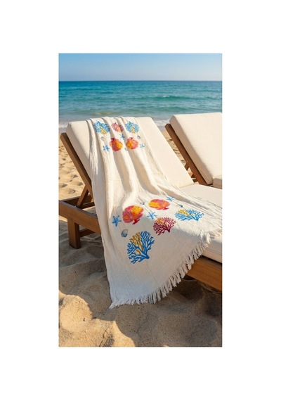 %100 Pamuk 4 Katlı Müslin Kumaş Plaj Havlusu / Peştemal / Banyo / Hamam Havlusu 90 X 190 Cm Ekru - 892984341 Ekru