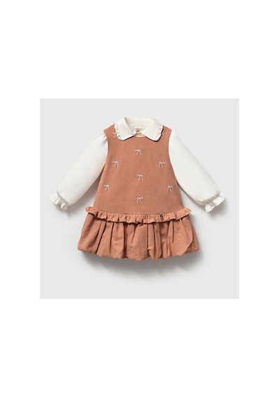 Ministok Miss Lady Fiyonk Nakış Jile Elbise Gömlek 2 Li Takım Kahverengi