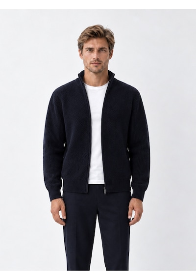 Xint Lacivert Regular Fit Dik Yaka Yünlü Hırka 801733