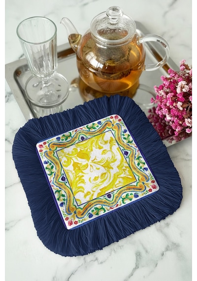 Barok Motifli Saçaklı Dekor Peçetesi - Akdeniz Stili Sarı Lacivert Bohem Bardak Altlığı Mendil Sedefli Göl Pembe Barok Motifli Saçaklı Dekor Peçetesi - Akdeniz Stili Sarı Lacivert Bohem Bardak Altlığı Mendil Sedefli Göl Pembe