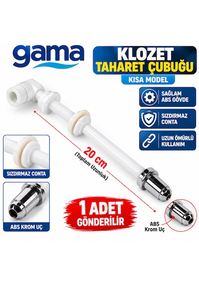 Klozet Taharet Çubuğu Kısa Tip Plastik Abs Krom Uçlu Toplam Uzunluğu : 20 Cm Ölçerek Alınız Beyaz