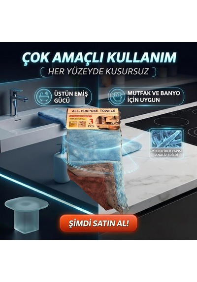 Çok Amaçlı 3'lü Temizlik Bezi Mikrofiber Havlu Yumuşak Dokulu 30x30 Cm Çok Renkli