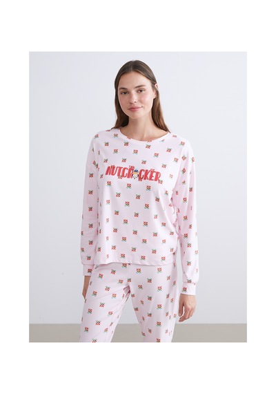 Lcw Young Pembe Bisiklet Yaka Yılbaşı Temalı Kadın Pijama Takımı