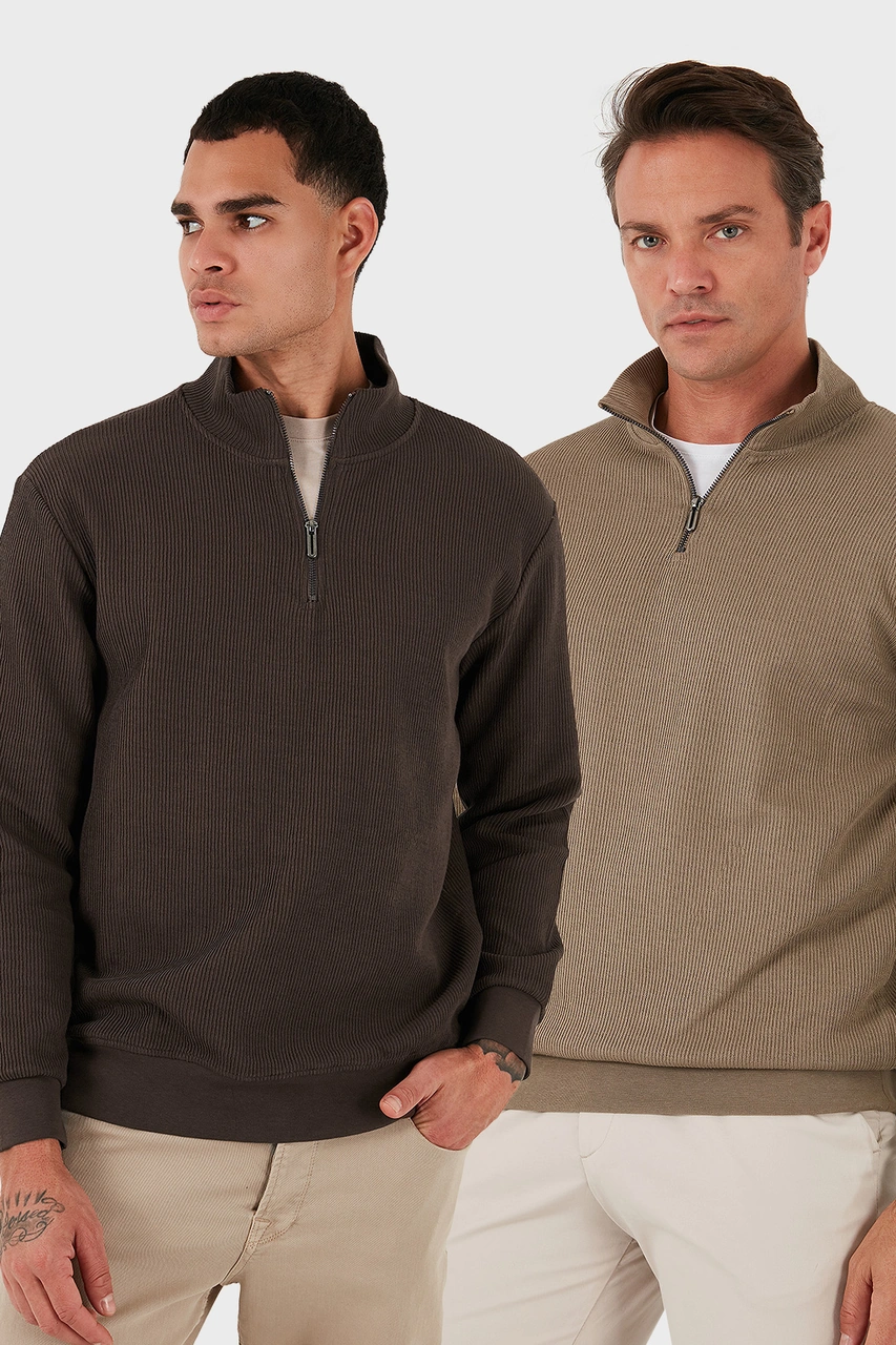 Buratti Pamuklu Regular Fit Yarım Fermuarlı Dik Yaka 2'Li Paket Erkek Sweat 5905716S2 Koyu Vizon-Koyu Kahve Buratti Pamuklu Regular Fit Yarım Fermuarlı Dik Yaka 2'Li Paket Erkek Sweat 5905716S2 Koyu Vizon-Koyu Kahve