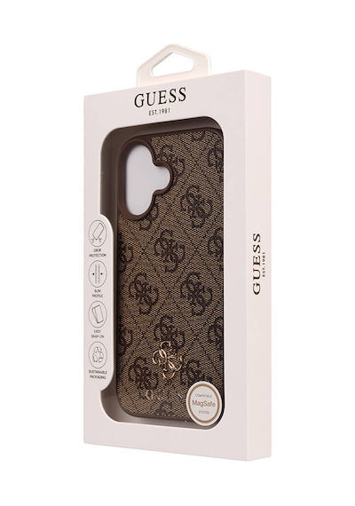 Apple iPhone 16 Uyumlu Kılıf Magsafe Şarj Özellikli Guess  Lisanslı Small 4g Classic Kahverengi