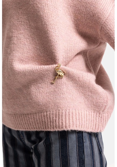 Kadın Pembe W6-98 Oversize Aksesuar Detaylı Tasarım Triko Kazak
