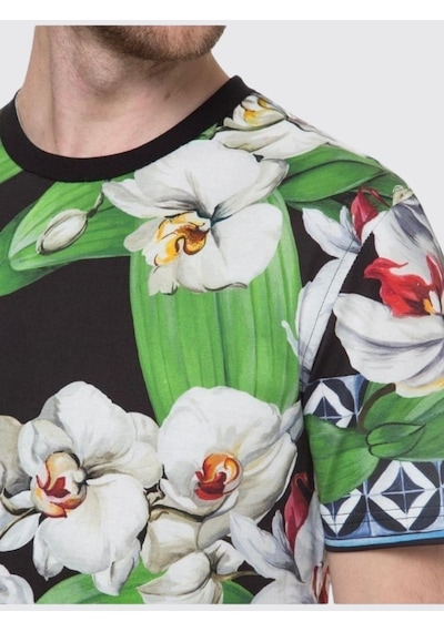 Dolce & Gabbana Flower Print T-shirt Siyah - Yeşil