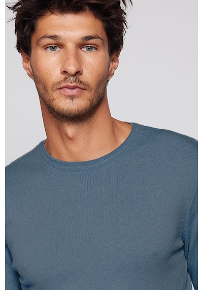 Tudors Erkek Slim Fit Dar Kesim Bisiklet Yaka İndigo Triko Kazak-32480 Indıgo İndigo