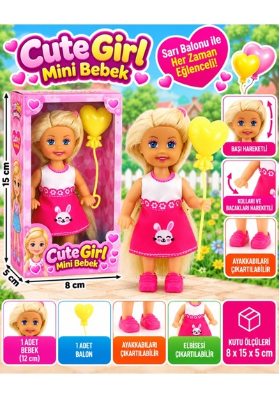 Cute Girl Sarı Balonlu Sarışın Mini Bebek Nhr