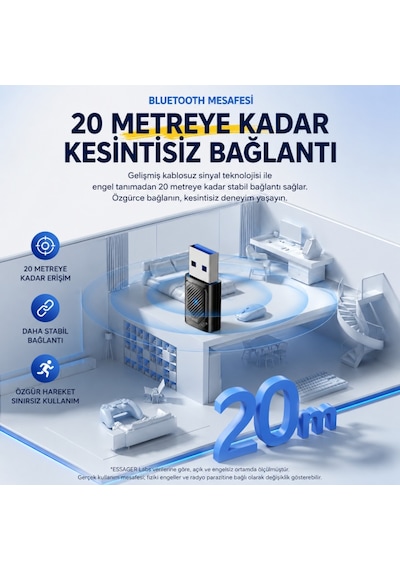 Essager Bluetooth 6.0 Usb Adaptör 20 Metre Menzil, 5 Cihaza Kadar Bağlantı, Tak Çalıştır, Windows Uyumlu