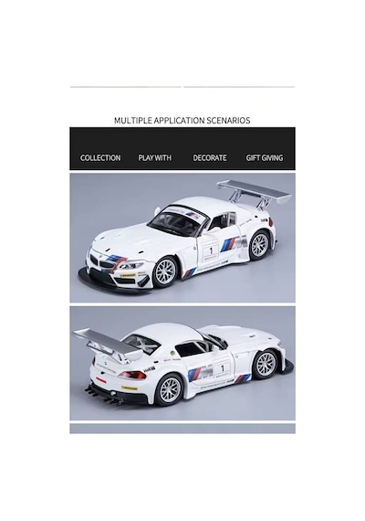 1:24 Ölçek Bmw Z4 Gt3 Diecast Model Araba Açılan Kapılar Bmw Z4 Beyaz