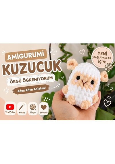 Amigurumi Kuzucuk Örgü Öğrenme Kiti, Başlangıç Seviyesi Açık gri