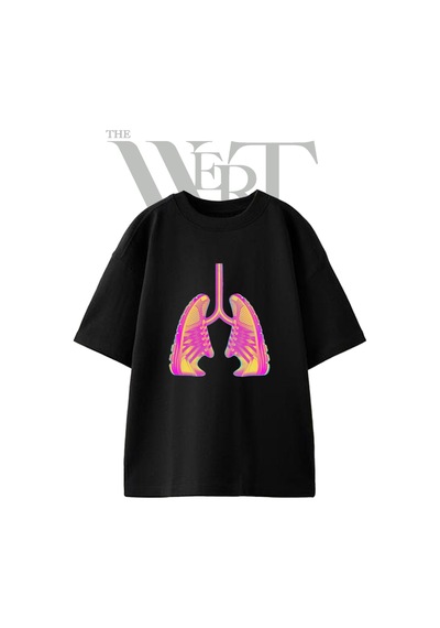 Thewert Lungs Sneakers Tasarım Baskılı Ünisex Siyah Oversize T-shirt
