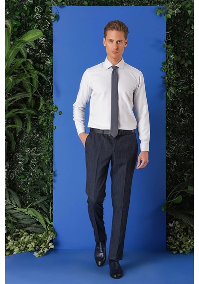Efor Gk 719 Slim Fit Dokulu Pamuklu Klasik Mavi Gömlek Mavi