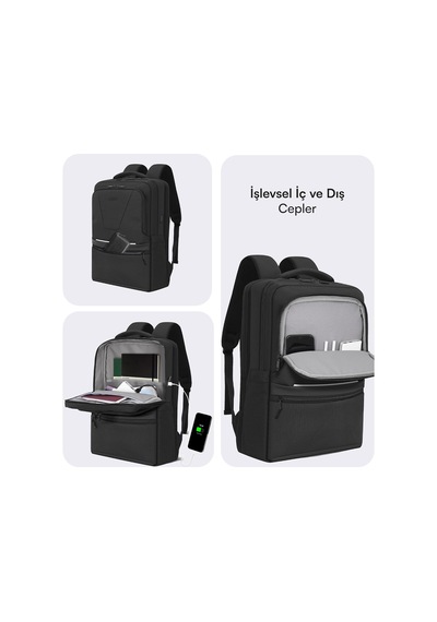 Office Eco Mce-1213 Çevre Dostu 16 İnç Su İtici Laptop Sırt Çantası, Usb Şarj Portlu Bilgisayar Ve Notebook Çantası, Kadın Erkek Bilgisayar İş Çantası, Üniversite Okul Çantası, Siyah