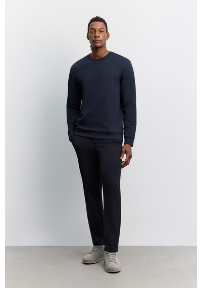 Avva Erkek Lacivert Bisiklet Yaka Kolay Ütülenen Baskılı Pamuklu Regular Fit Sweatshirt A62y1214