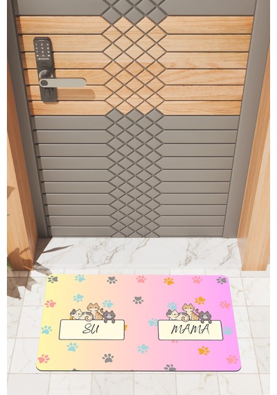 Rugmood Modern Dijtal Baskı Mama Ve Su Kabı Matı Kapı Önü Paspası Çok Renkli