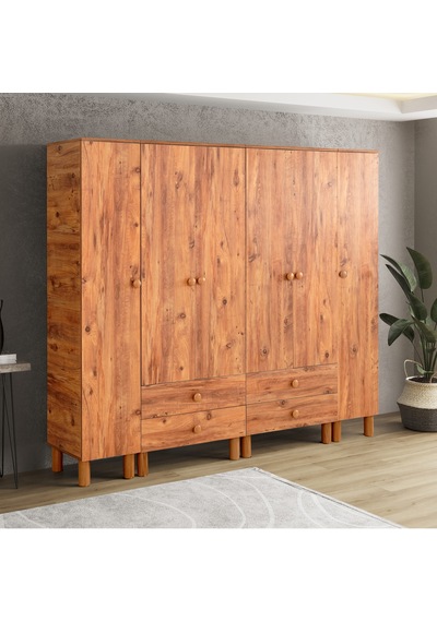 Luna 6 Kapaklı 4 Çekmeceli 180 Cm Atlantik Çam Dolap