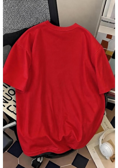 Palermo Sicilya Portakal Temalı Bisiklet Yaka Pamuklu Oversize T-shirt Kirmizi