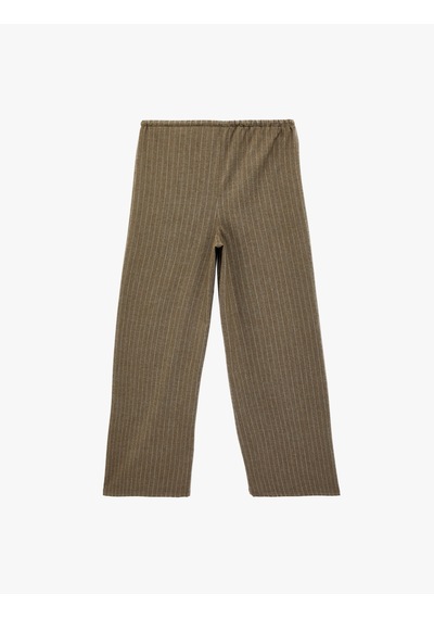 Koton Beli Bağcıklı Geniş Paça Çizgili Pantolon Gri Çizgili 6sak40242pw Gri