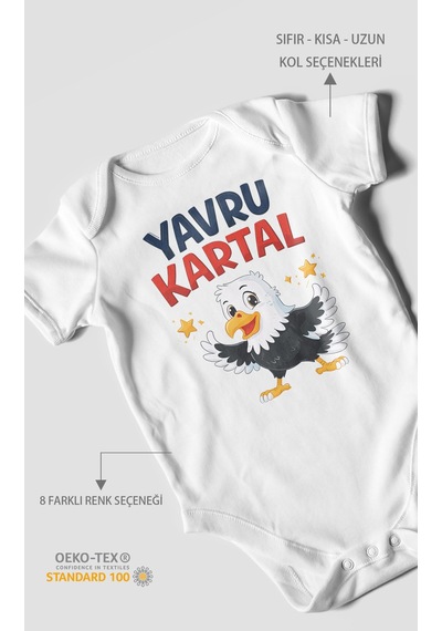 Morivokids Yavru Kartal Kısa Kollu Bebek Body %100 Pamuk Beyaz