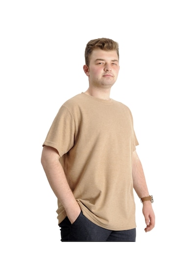 Mode Xl Büyük Beden Erkek T-Shirt Bisiklet Yaka Waffle 20033 Bej 001