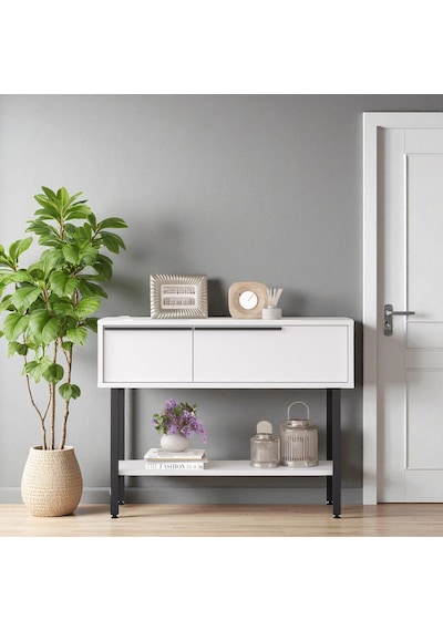 Robin Home Dresuar Antre Hol Kapaklı 100cm Metal Ayaklı Beyaz Beyaz