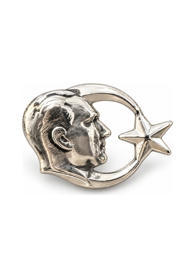 Atatürk Portre Ve Ay Figürlü Metal Yaka Rozeti Ceket Ve Takım Elbise Aksesuarı Gri