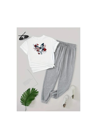 Medinenur Gül Ve Kelebek Baskılı T-shirt Eşofman Altı Jogger Rahat Kalıp Siyah Eşofman Takım Beyaz Medinenur Gül Ve Kelebek Baskılı T-shirt Eşofman Altı Jogger Rahat Kalıp Siyah Eşofman Takım Beyaz