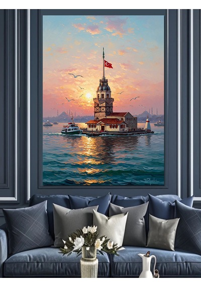 Ahşap Tablo İstanbul Kız Kulesi Gün Batımı
