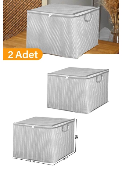 Serstil 2 Adet - Mini Boy Gri Benekli Kıyafet / Nevresim Hurcu - 45x40x30 Cm Beyaz