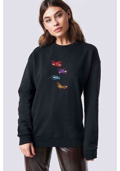 Teenage Mutant Ninja Turtles 2017 Baskılı Siyah Kadın Sweashirt