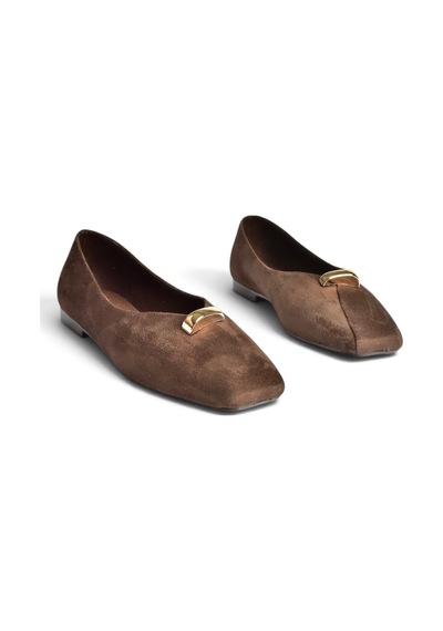 Fox Shoes Z820503202 Kahverengi Süet Toka Detaylı Küt Burunlu Kadın Babet