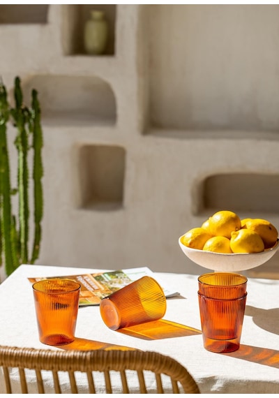 The Mia Striped Borosilikat Cam Bardak Amber 400 Ml