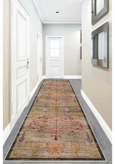 Pelangi Ağaç Desenli Dijital Baskı Yıkanabilir Kaymaz Taban Etnik Kilim Desen Salon Halısı Ve Yolluk, Kahverengi 8 Diğer