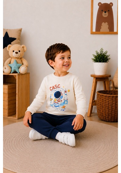 Mnk Baby & Kids Erkek Bebek Tatlı Astronot 2iplik Alt Üst Takım M00854 Lacivert