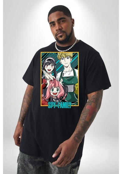Angemiel Spy X Family Anime Özel Tasarım Siyah Büyük Beden Erkek Kadın Unisex Basic Ön Baskılı Tişört Siyah