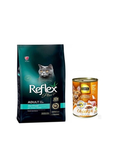 Reflex Plus Kısırlaştırılmış Tavuklu Yetişkin Kedi Maması 1500 G + Konserve Mama
