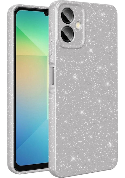 Galaxy A06 Uyumlu Kılıf Kamera Korumalı Simli Lüks Sys Koton Kapak - Gümüş Gümüş